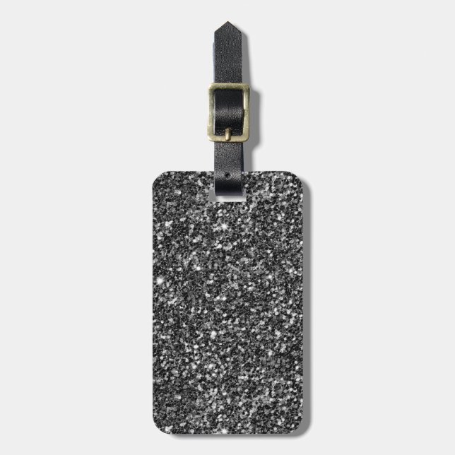 Modern Grey And Black Glitter Luggage Tag (Front Vertical)