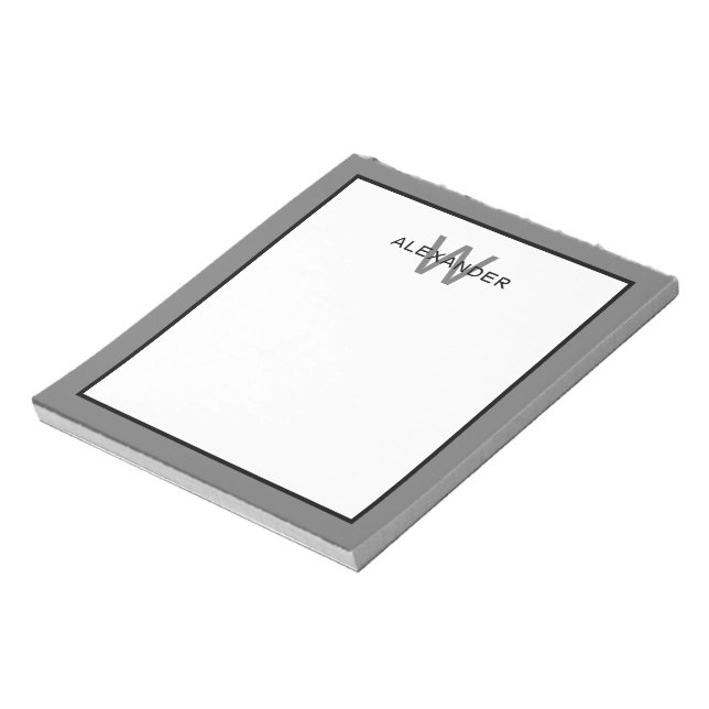 Modern Grey and Black Monogram Notepad (Rotated)