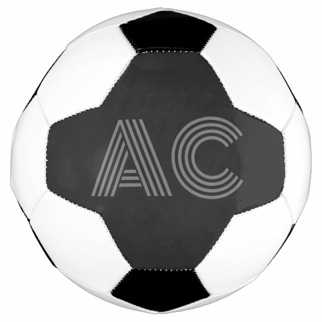 Modern Grey and Black Monogram Soccer Ball (Front)