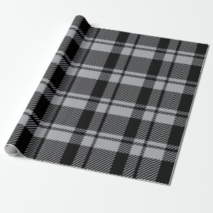 Modern Grey and Black Tartan Plaid Wrapping Paper