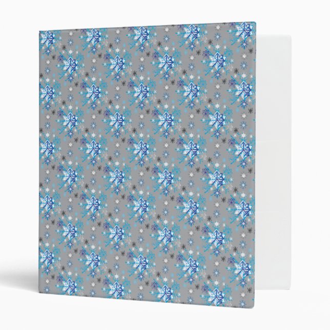 Modern grey and blue Holiday Snowflakes pattern Binder (Front/Inside)