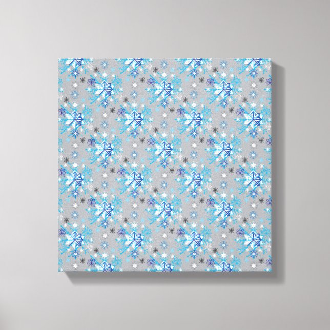 Modern grey and blue Holiday Snowflakes pattern Canvas Print (Front)