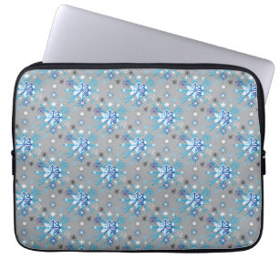 Modern grey and blue Holiday Snowflakes pattern Laptop Sleeve