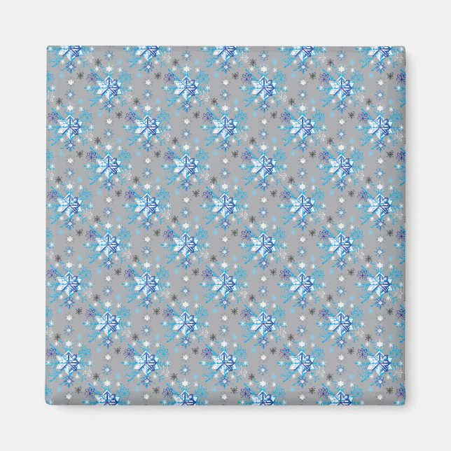 Modern grey and blue Holiday Snowflakes pattern Magnet (Front)