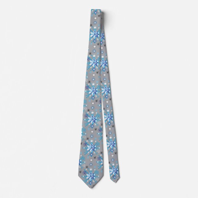 Modern grey and blue Holiday Snowflakes pattern Tie (Front)