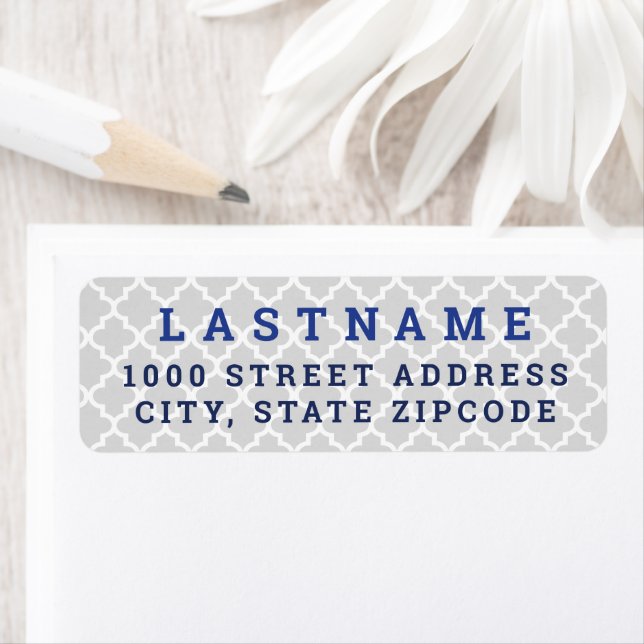 Modern Grey and Blue Quatrefoil Return Address (Insitu)