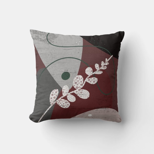 modern grey and brown leaves abstract earth tones  throw pillow (Front)