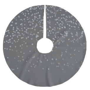 Modern Grey and Faux Silver Glitter Confetti Brushed Polyester Tree Skirt