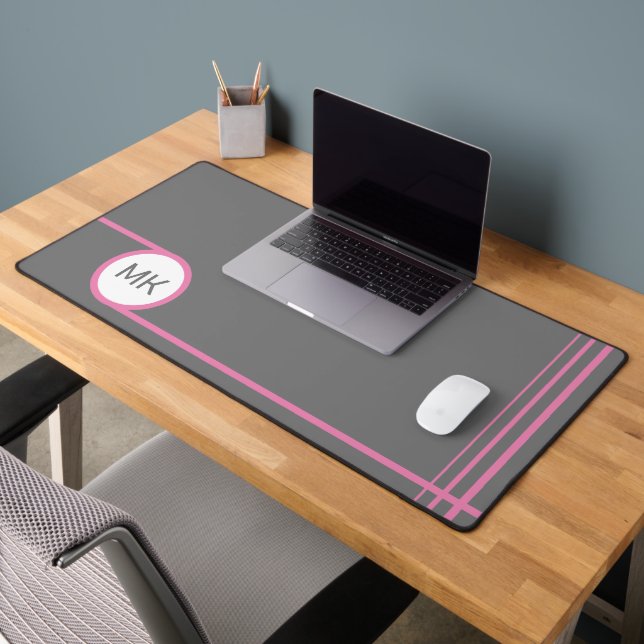 Modern Grey and Pink Monogrammed Desk Mat (Office 2)