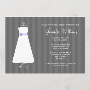 Modern Grey and Purple Gown Stripes Bridal Shower Invitation