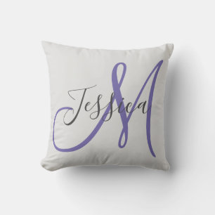 Modern Grey and Purple Monogram Throw Pillow