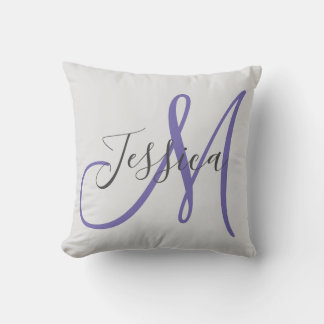 Modern Grey and Purple Monogram Throw Pillow