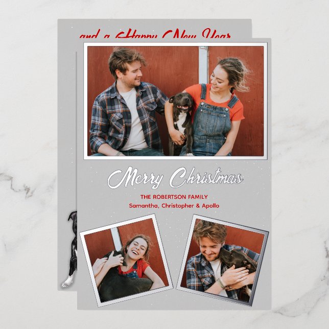 Modern Grey and Red Holidays Greeting Card (Front/Back)