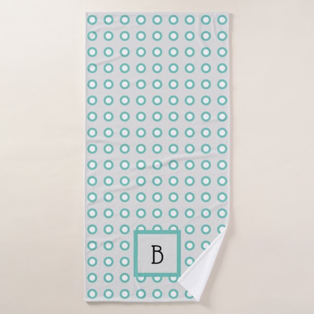 Modern, Grey and teal Monogrammed Pet Bath Towel (Bath Towel)
