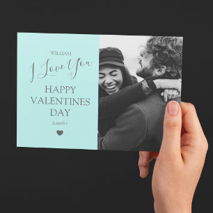 Modern Grey And Teal Photo Valentines Day Holiday Card