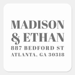 Modern Grey and White Bold Wedding Return Address Square Sticker