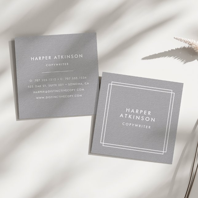 Modern Grey and White Bordered Square Business Card (Creator Uploaded)