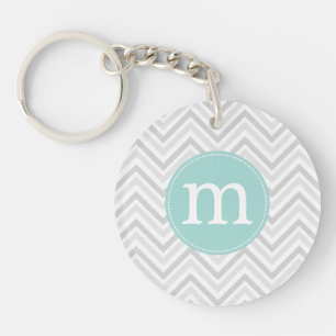 Modern Grey and White Chevron Personalized Keychain