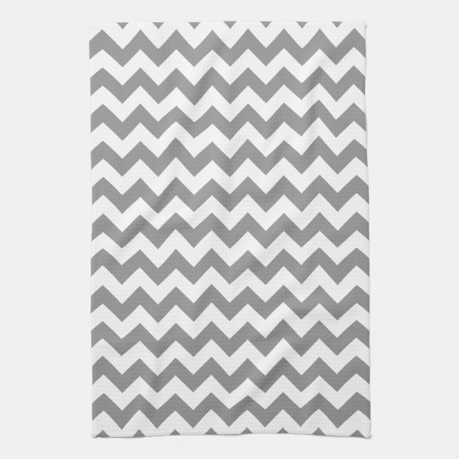 Modern Grey and White Chevron Zigzag Pattern Kitchen Towel (Vertical)