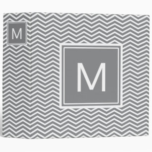 Modern Grey and White Chevrons With Monogram Binder