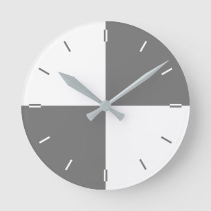 Modern grey and white colour blocks no numbers round clock