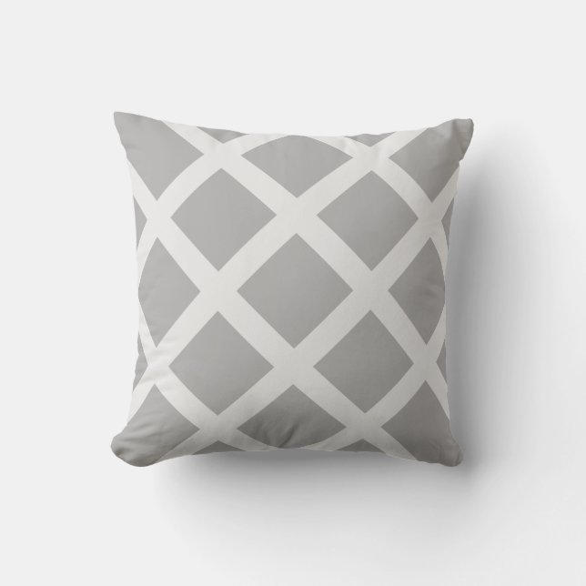 Modern Grey and White Criss Cross Stripes Throw Pillow (Front)