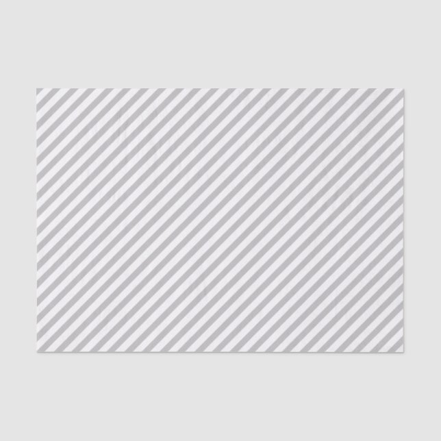 Modern Grey and White Diagonal Striped Pattern Tissue Paper (Front)