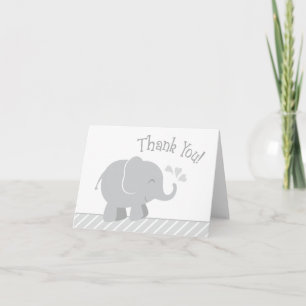 Modern Grey and White Elephant Baby Shower Thank You Card