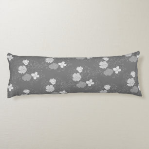 Modern Grey and White Floral Pattern Body Pillow