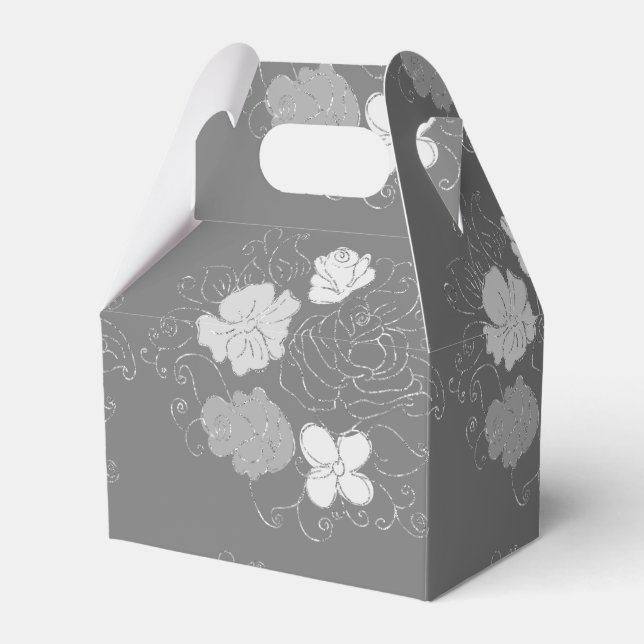 Modern Grey and White Floral Pattern  Favor Box (Front Side)