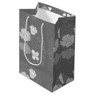 Modern Grey and White Floral Pattern  Medium Gift Bag