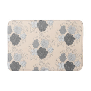 Modern Grey and White Floral Pattern Pink Bath Mat