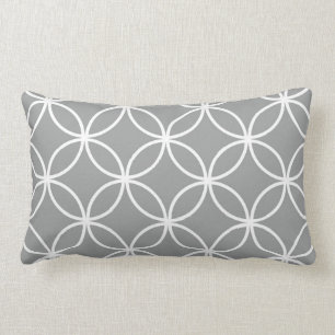Modern Grey and White Geometric Circles Pattern Lumbar Pillow