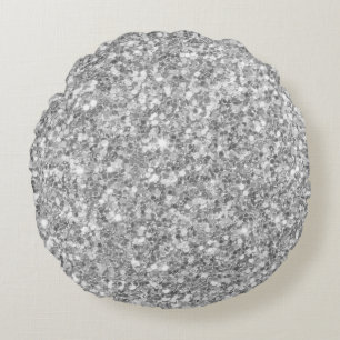 Modern Grey And White Glitter Pattern Round Pillow