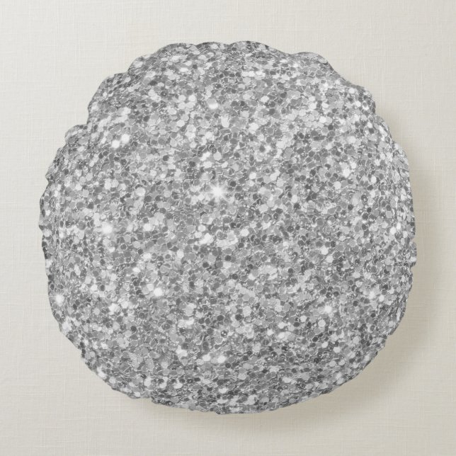 Modern Grey And White Glitter Pattern Round Pillow (Front)