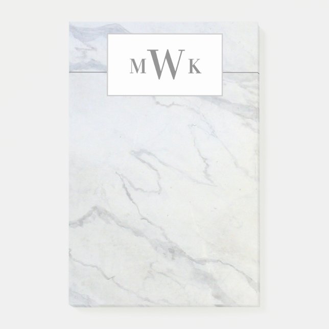 Modern Grey and White Marble Post-it Notes (Front)