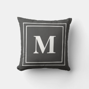Modern Grey and White Monogram Throw Pillow