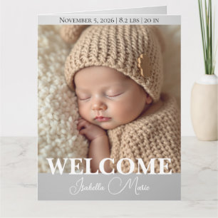 Modern Grey and White Photo Birth Announcement