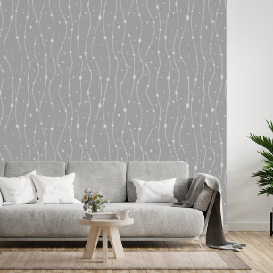 Modern Grey and White Wavy Lines and Dots Wallpaper