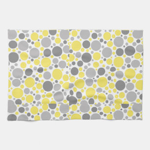 Modern Grey and Yellow Bubbles Kitchen Towel