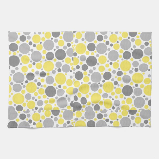 Modern Grey and Yellow Bubbles Kitchen Towel (Horizontal)
