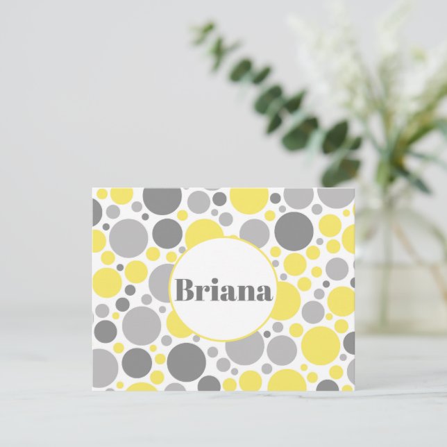 Modern Grey and Yellow Bubbles Personalized Card (Standing Front)