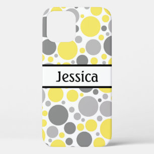Modern Grey and Yellow Bubbles Personalized iPhone 12 Case