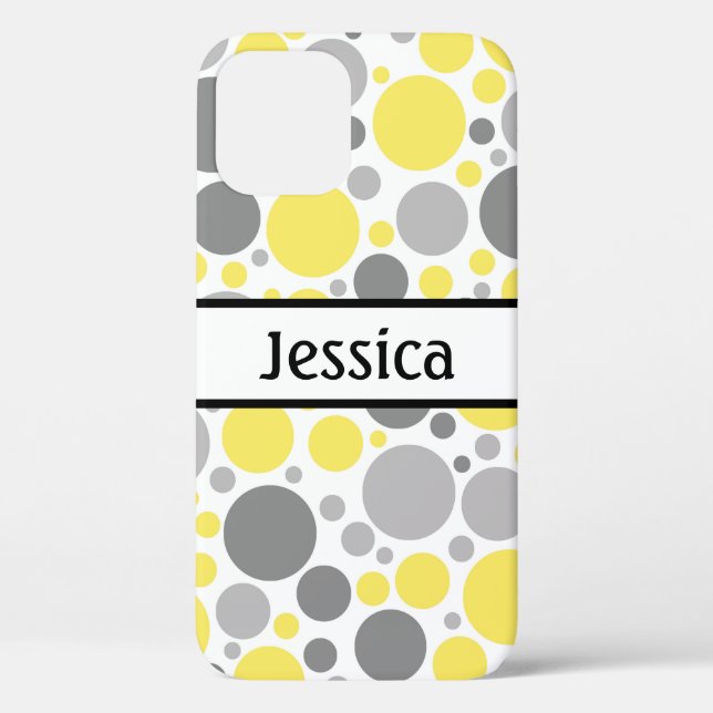 Modern Grey and Yellow Bubbles Personalized Case-Mate iPhone Case (Back)