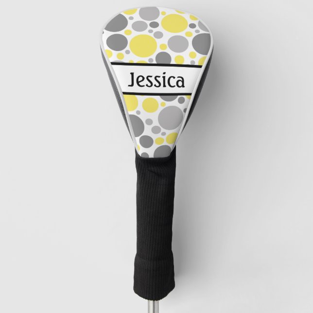 Modern Grey and Yellow Bubbles Personalized Golf Head Cover (Front)
