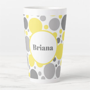 Modern Grey and Yellow Bubbles Personalized Latte Mug