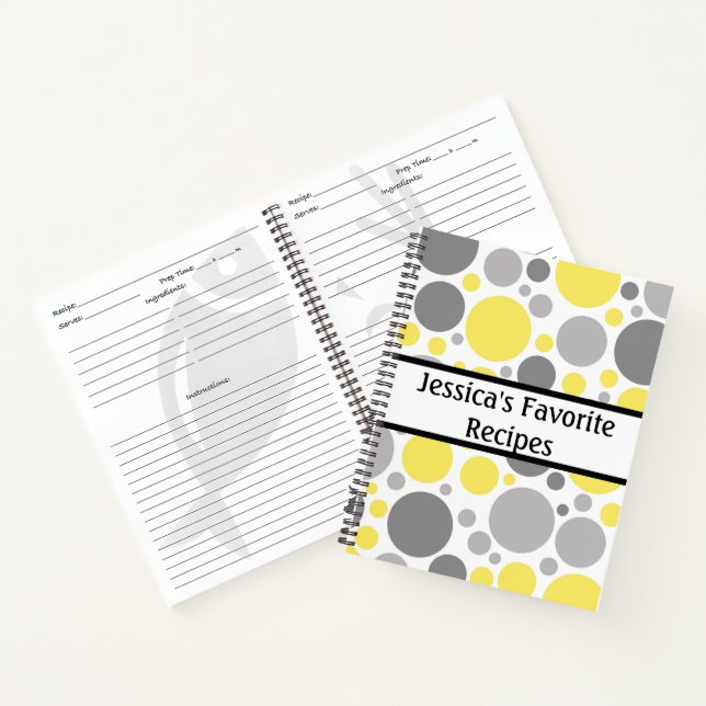 Modern Grey and Yellow Bubbles Personalized Recipe Notebook (Inside)