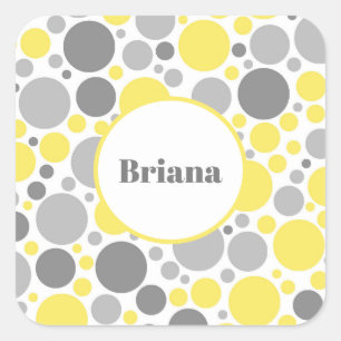 Modern Grey and Yellow Bubbles Personalized Square Sticker