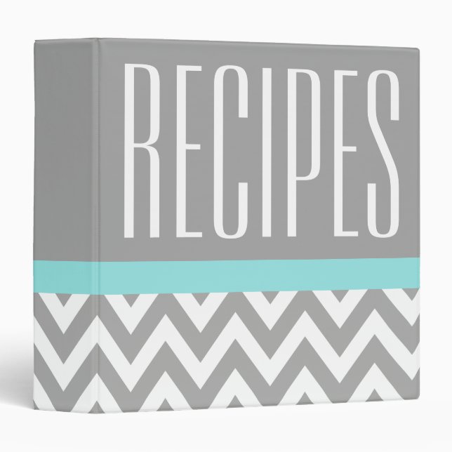 Modern Grey Aqua Pattern Recipe Binder (Front/Spine)