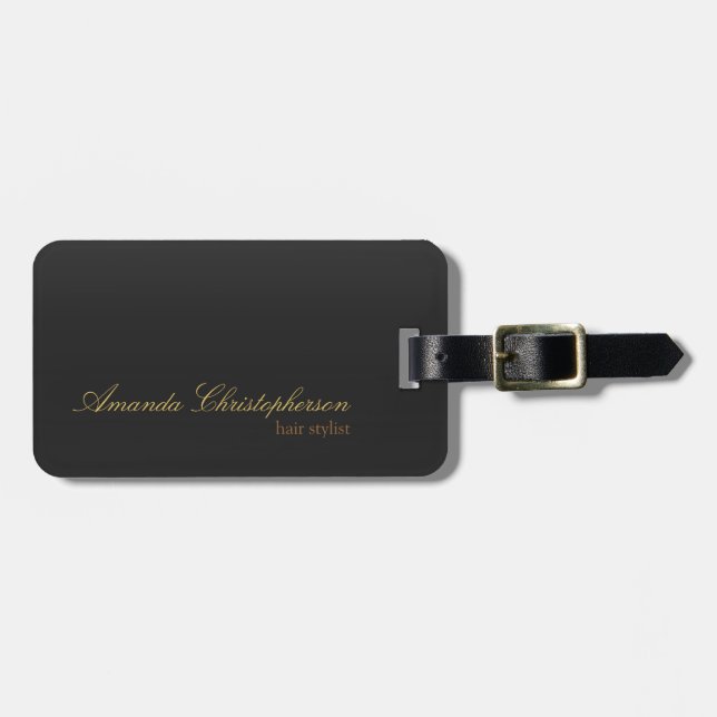 Modern Grey Background Script Gold Colour Luggage Tag (Front Horizontal)